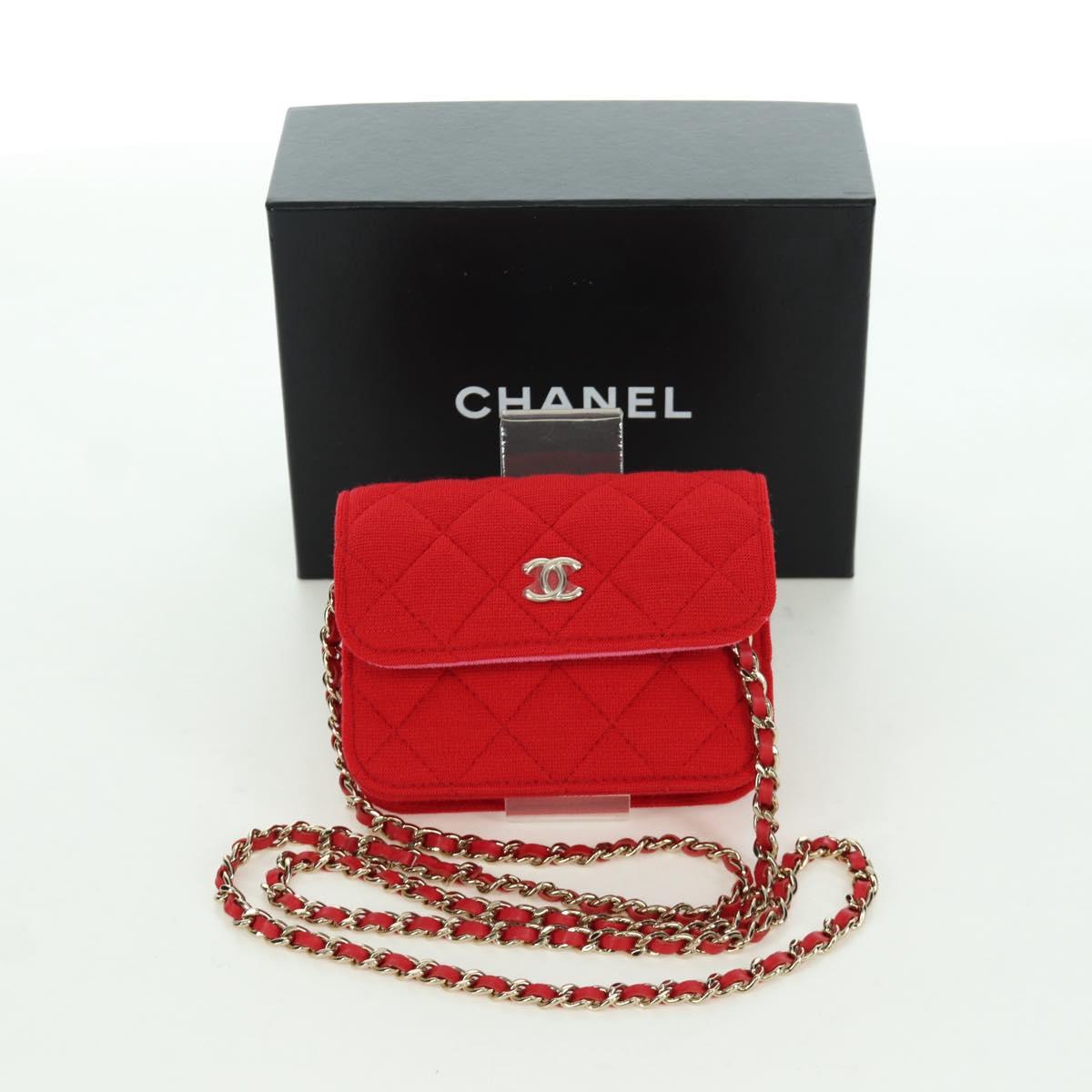 CHANEL Matelasse Chain Shoulder Bag Cotton Red Gold CC Auth bs33822SAM