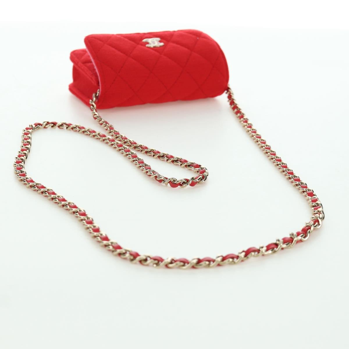 CHANEL Matelasse Chain Shoulder Bag Cotton Red Gold CC Auth bs33822SAM