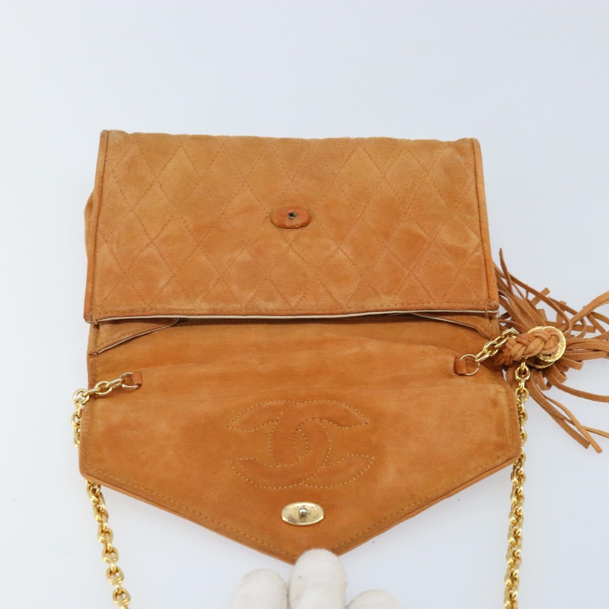 CHANEL Chain Shoulder Bag Suede Brown Gold CC Auth bs33823