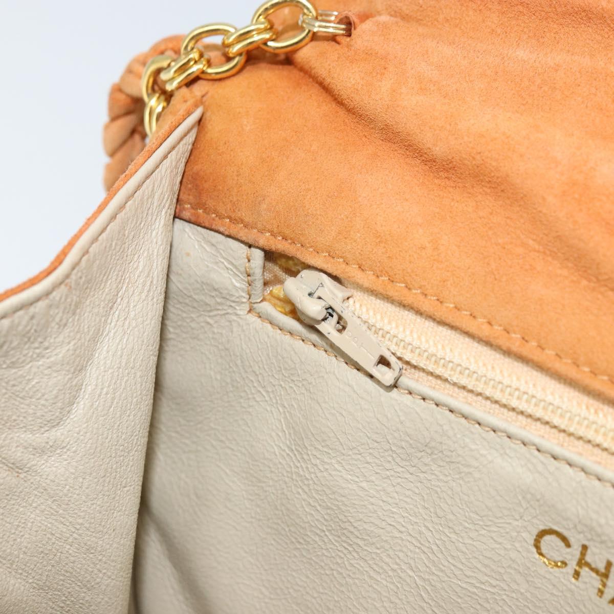 CHANEL Chain Shoulder Bag Suede Brown Gold CC Auth bs33823