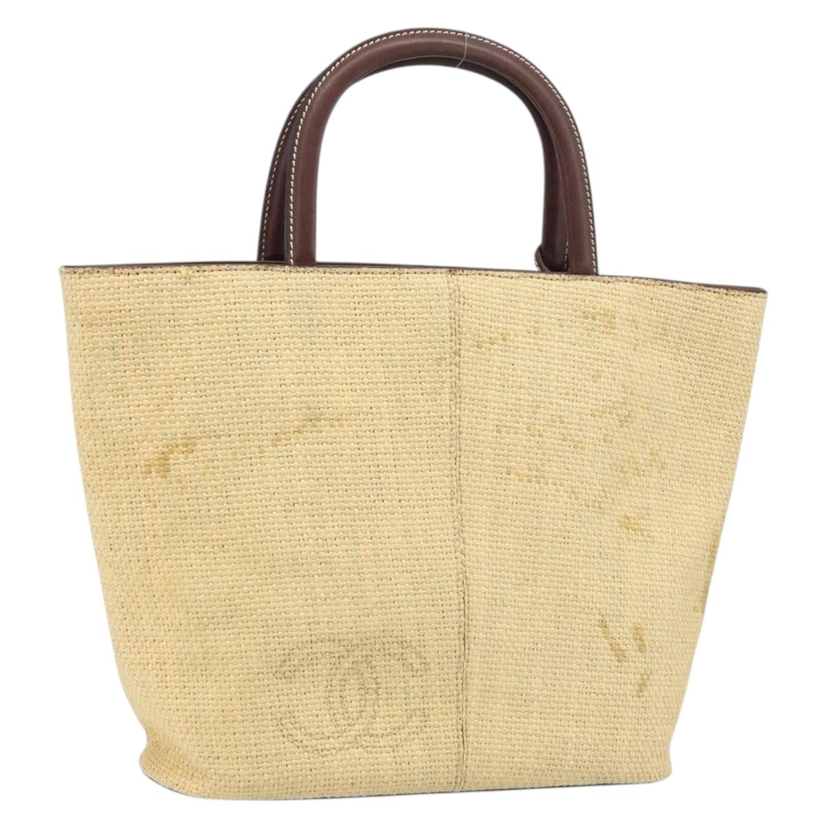 CHANEL Hand Bag Straw Beige CC Auth bs33825