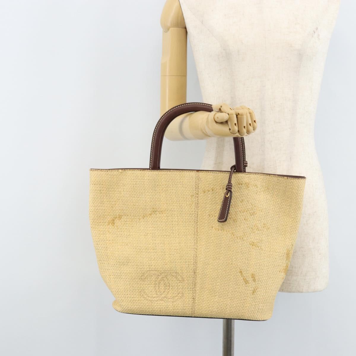 CHANEL Hand Bag Straw Beige CC Auth bs33825