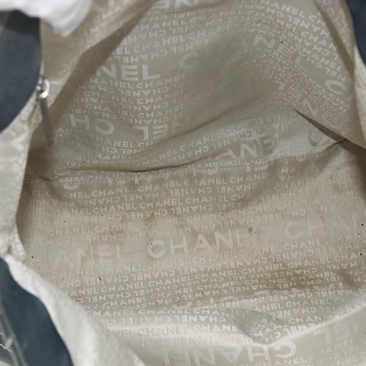 CHANEL Tote Bag Canvas Navy Silver CC Auth bs33826