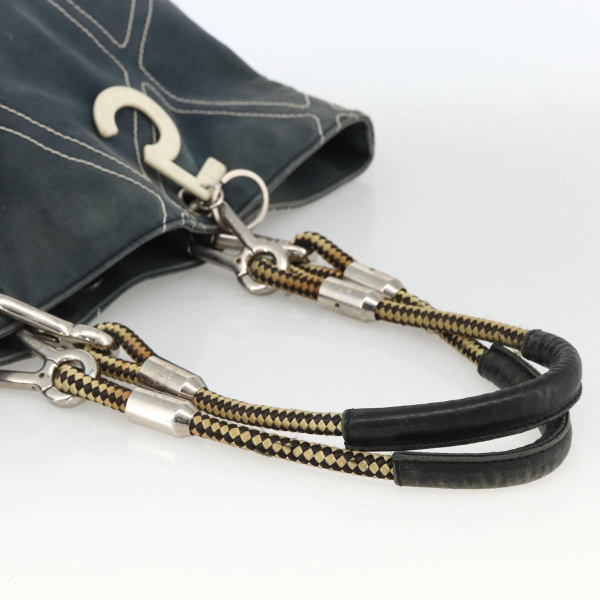 CHANEL Tote Bag Canvas Navy Silver CC Auth bs33826
