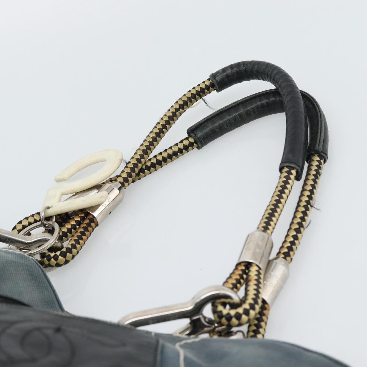 CHANEL Tote Bag Canvas Navy Silver CC Auth bs33826