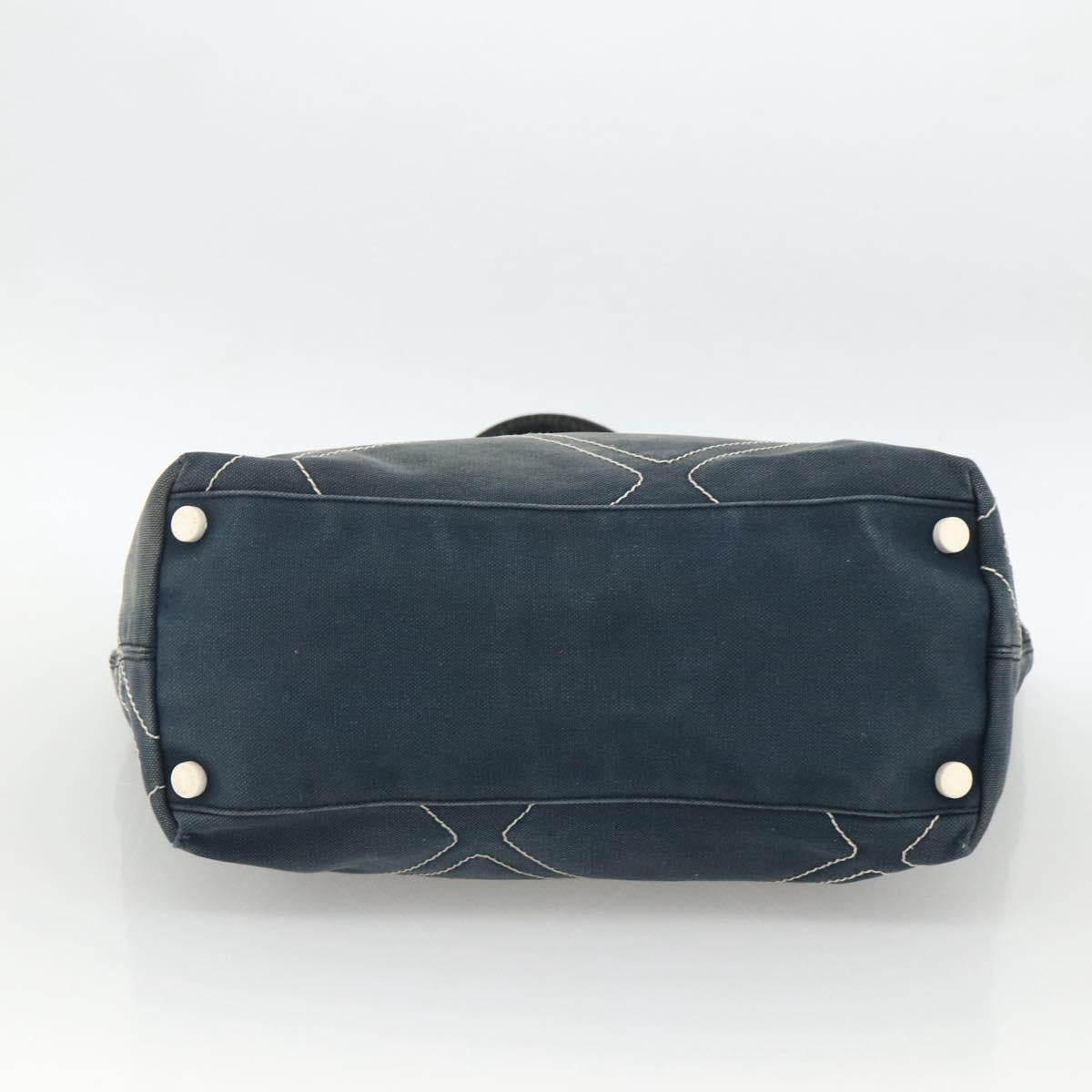 CHANEL Tote Bag Canvas Navy Silver CC Auth bs33826