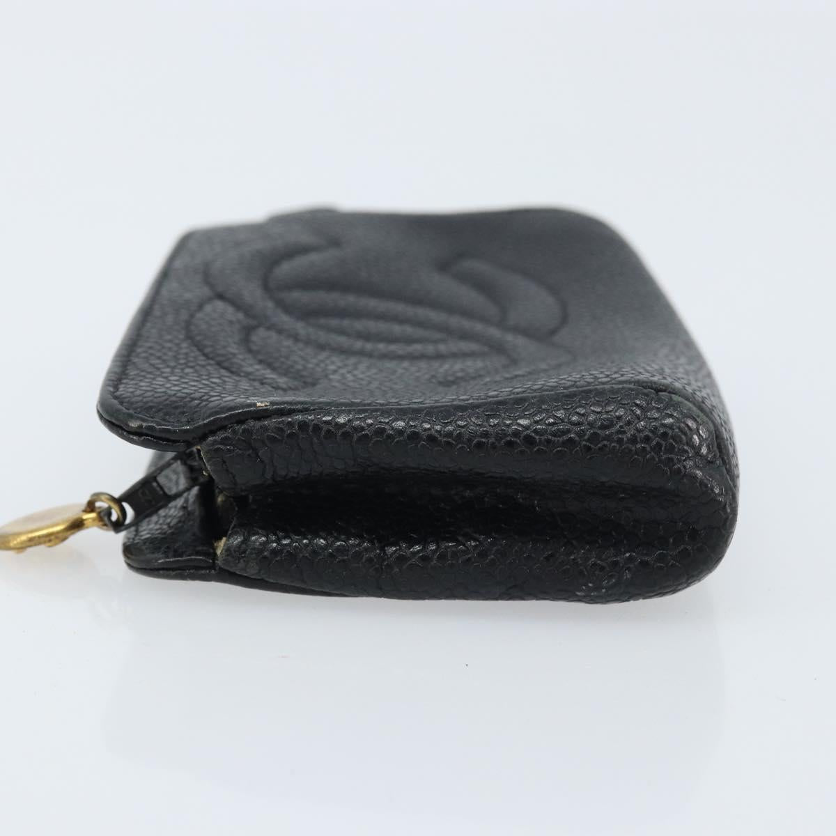 CHANEL Pouch Caviar Skin Black Gold CC Auth bs33828