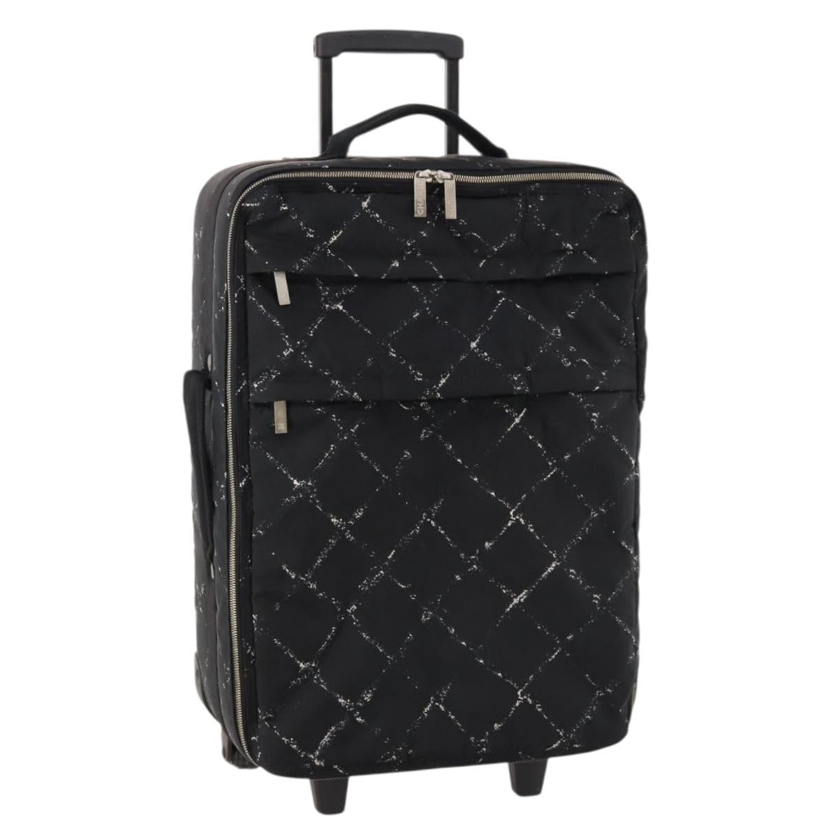 CHANEL Travel line Carry Case Trunk Nylon Black CC Auth bs33830