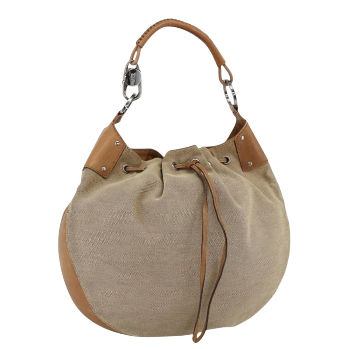 GUCCI Shoulder Bag Canvas Beige Silver 109210 Auth bs33831
