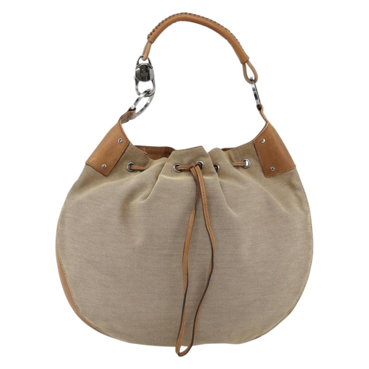 GUCCI Shoulder Bag Canvas Beige Silver 109210 Auth bs33831