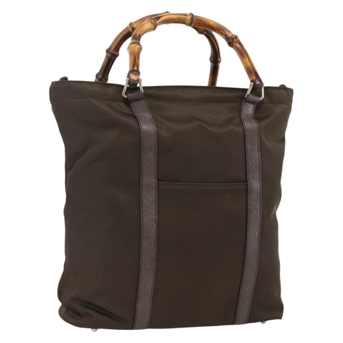 GUCCI Bamboo Hand Bag Nylon Khaki Silver 000 1998 0508 Auth bs33832