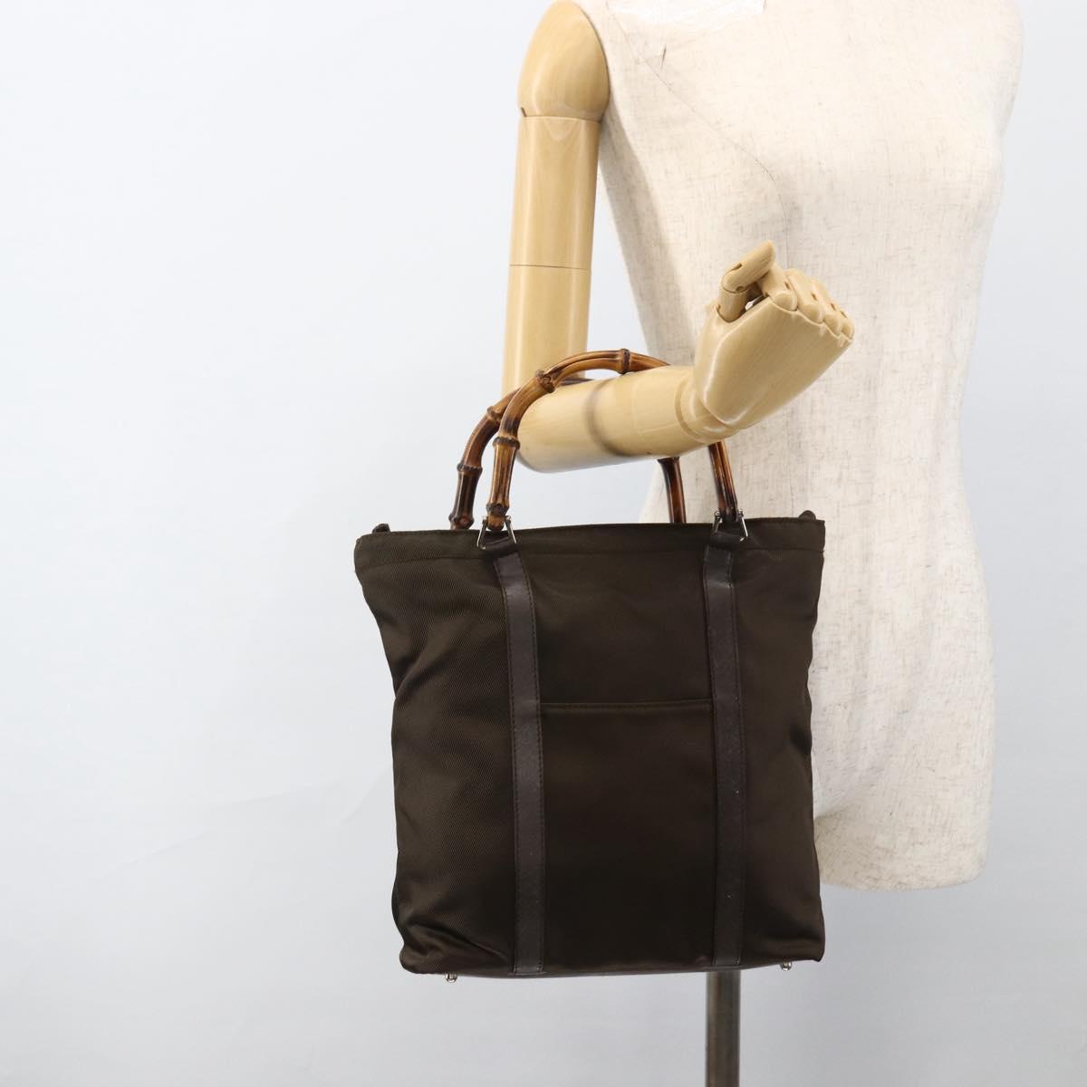 GUCCI Bamboo Hand Bag Nylon Khaki Silver 000 1998 0508 Auth bs33832