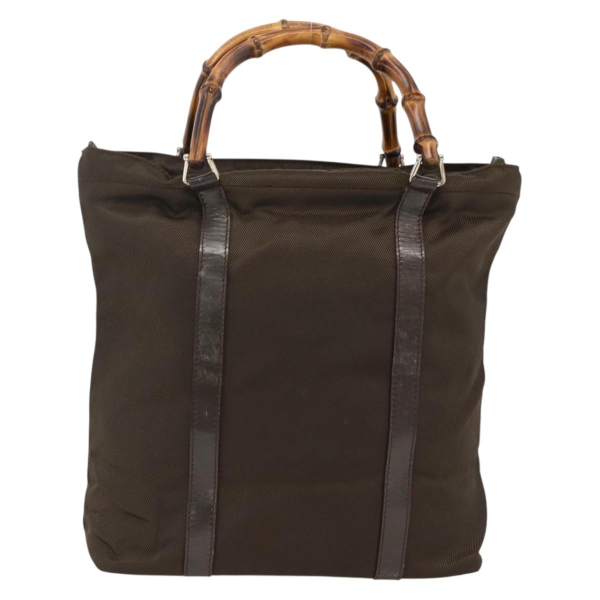 GUCCI Bamboo Hand Bag Nylon Khaki Silver 000 1998 0508 Auth bs33832