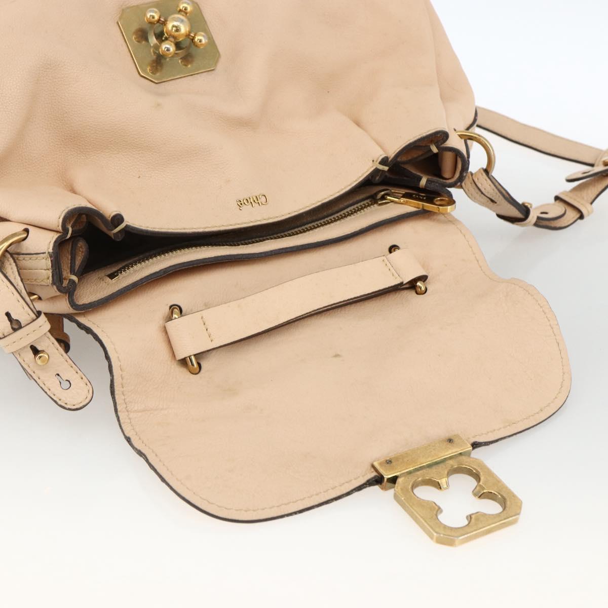 Chloe Elsie Hand Bag Leather 2way Beige Gold Auth bs33833
