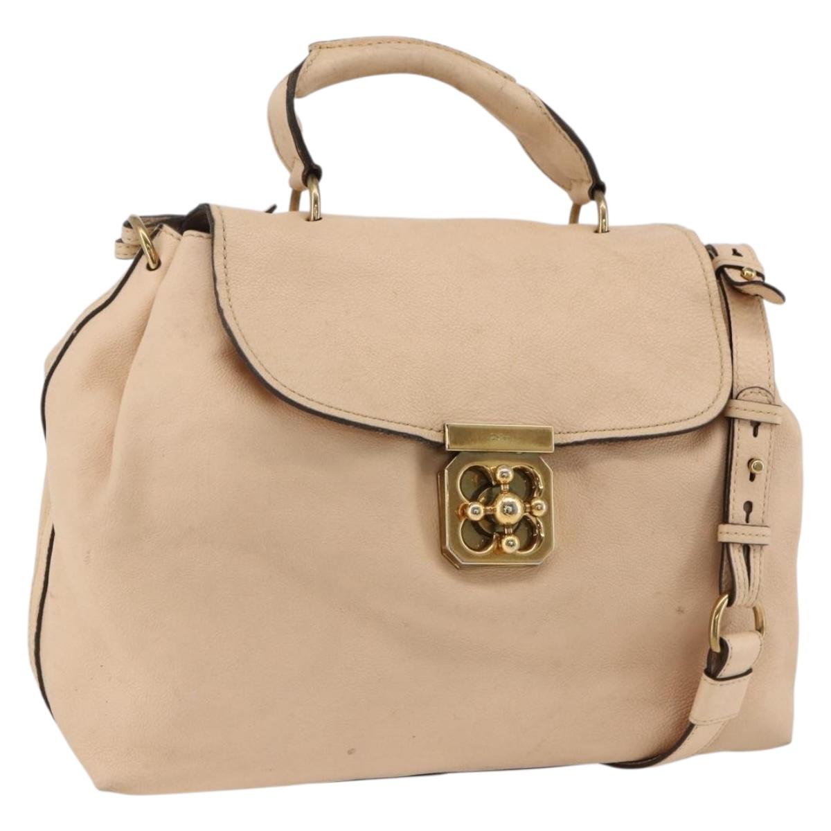 Chloe Elsie Hand Bag Leather 2way Beige Gold Auth bs33833