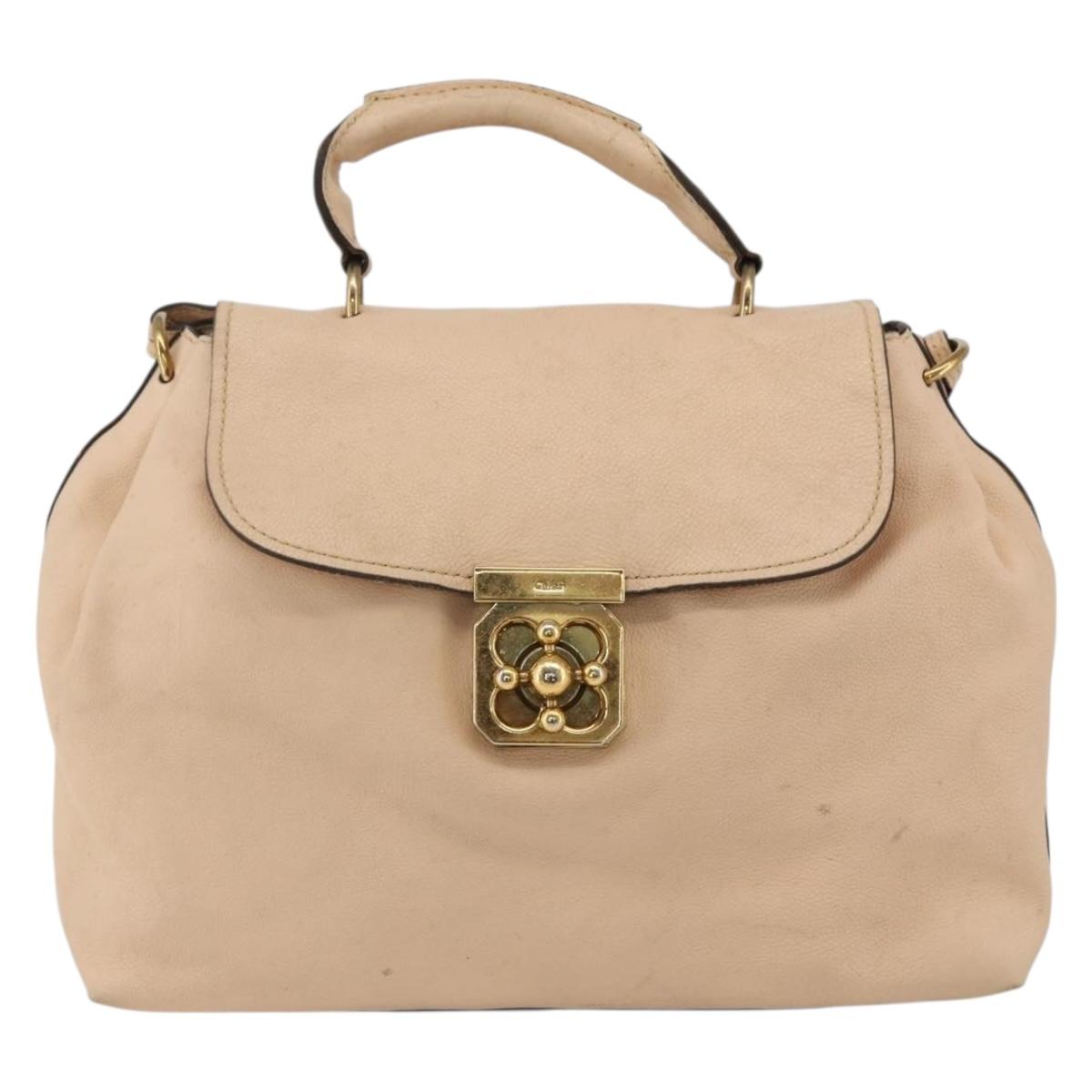 Chloe Elsie Hand Bag Leather 2way Beige Gold Auth bs33833