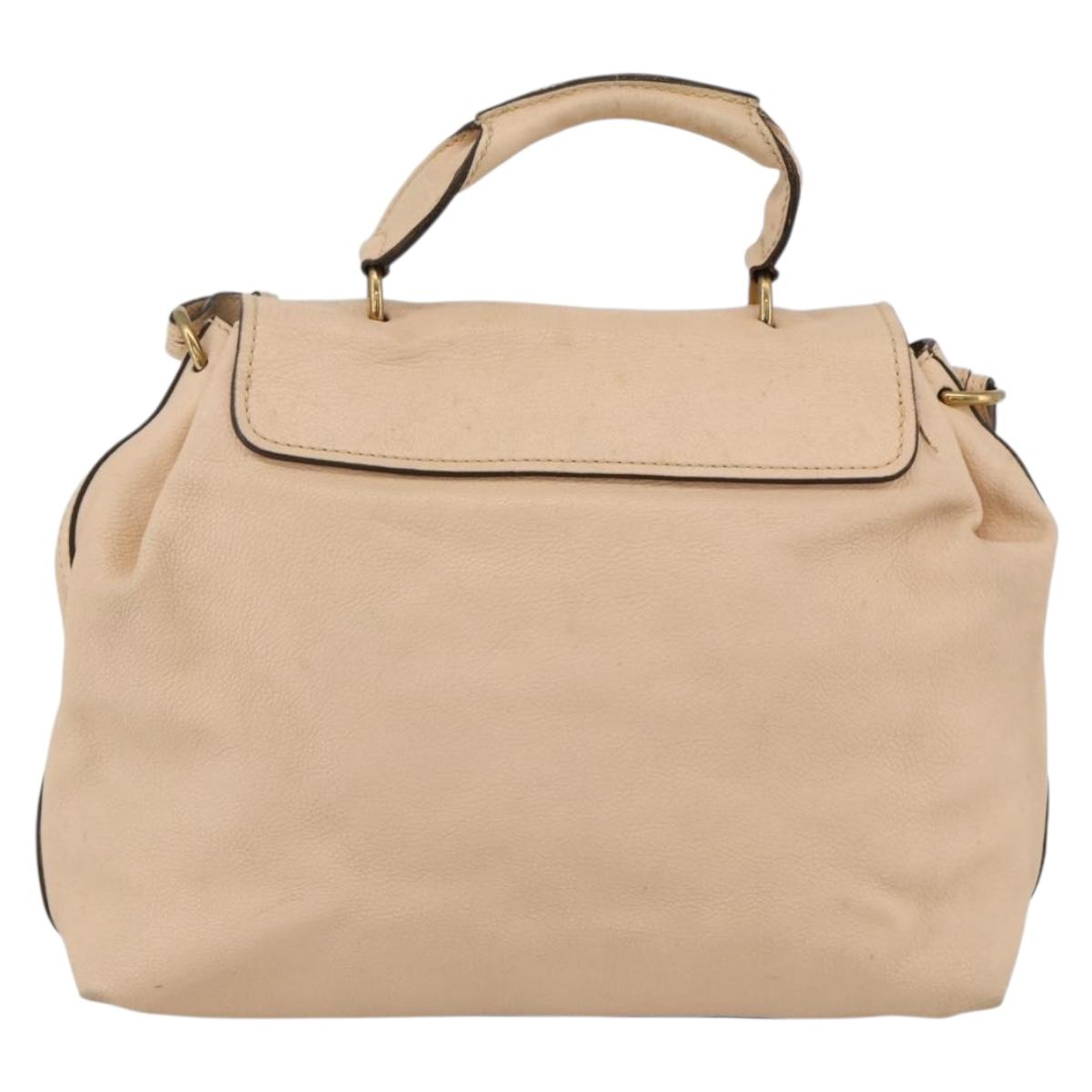 Chloe Elsie Hand Bag Leather 2way Beige Gold Auth bs33833