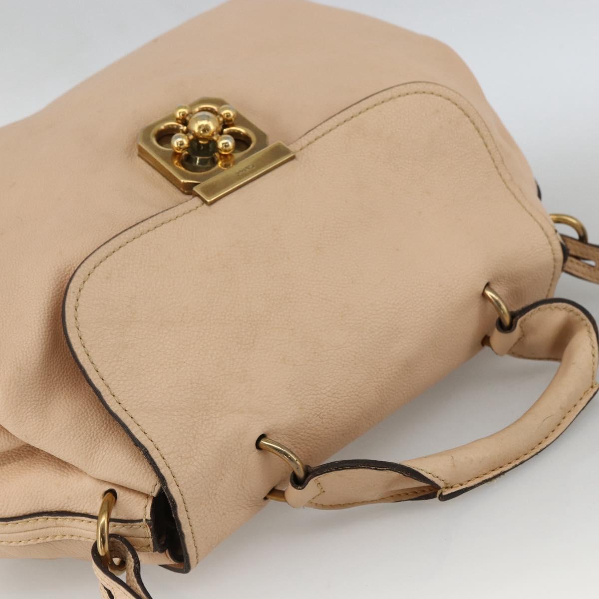 Chloe Elsie Hand Bag Leather 2way Beige Gold Auth bs33833