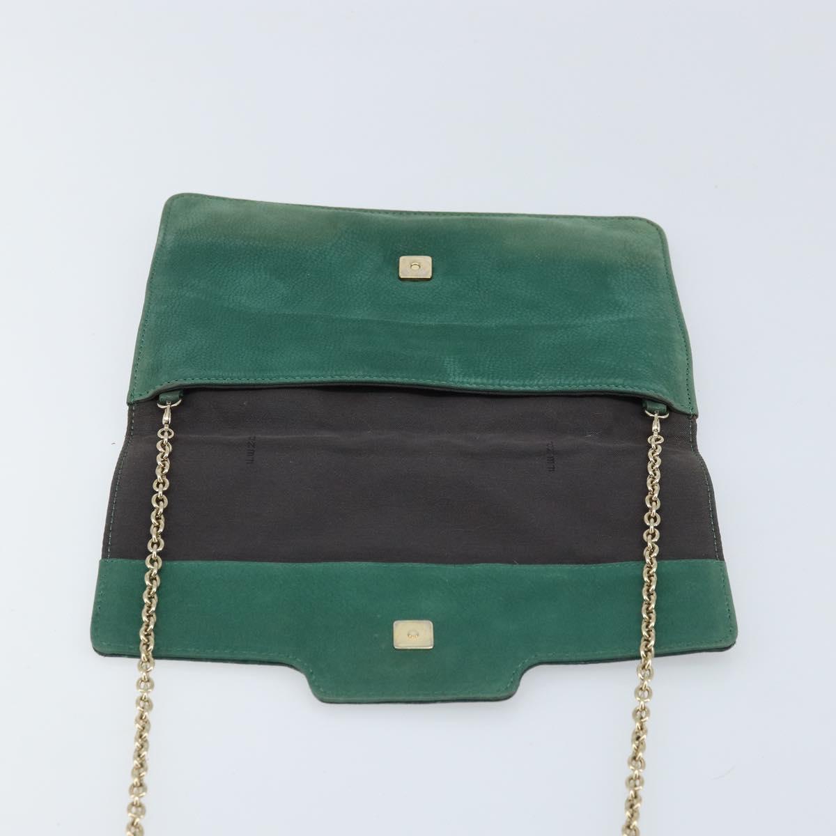 FENDI Chain Shoulder Bag Leather Green Gold Auth bs33834