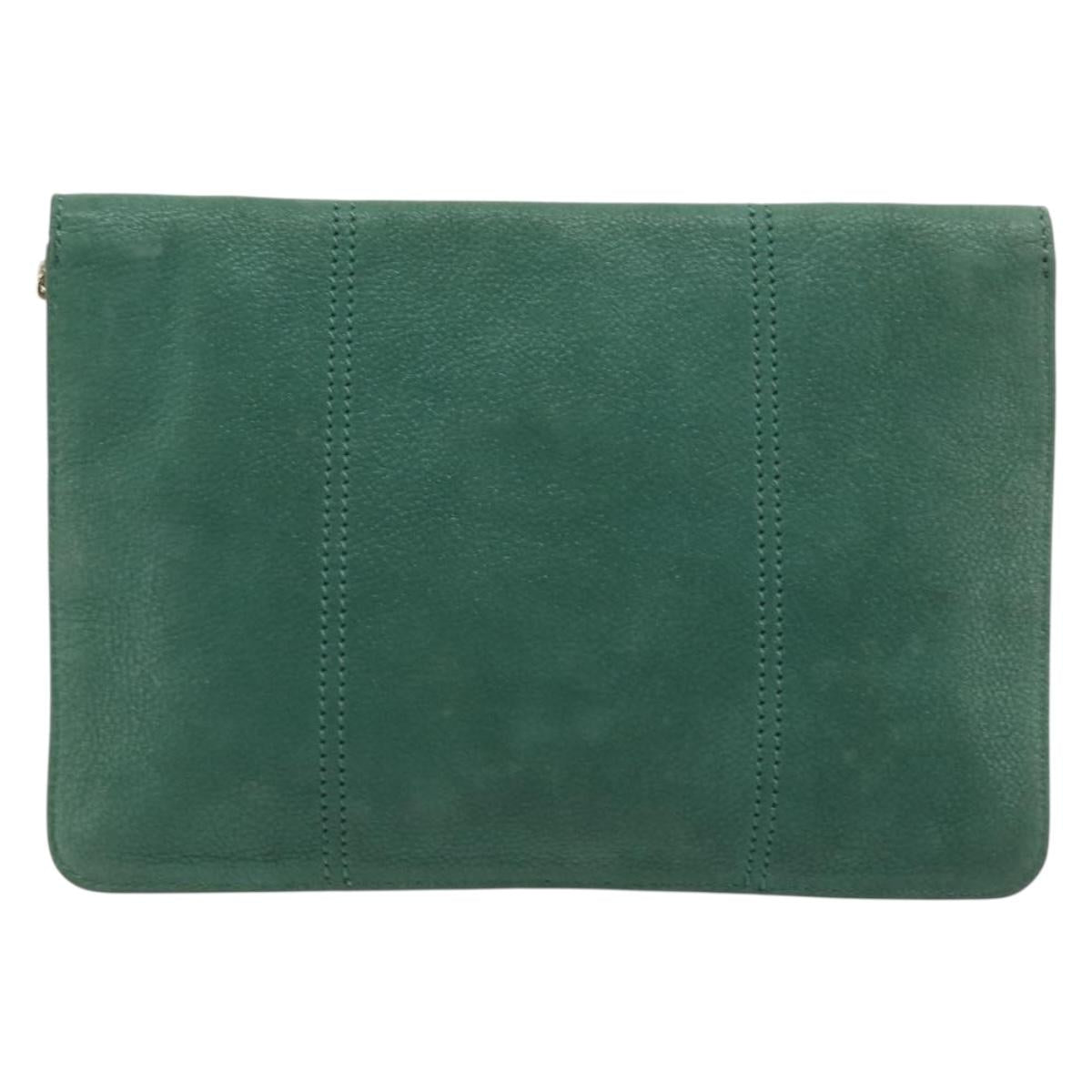 FENDI Chain Shoulder Bag Leather Green Gold Auth bs33834