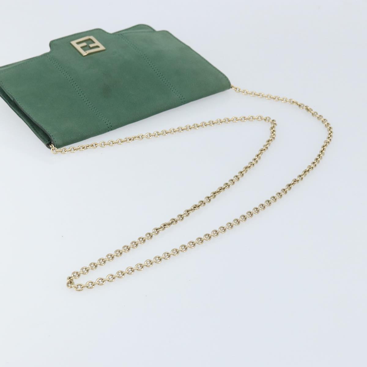 FENDI Chain Shoulder Bag Leather Green Gold Auth bs33834