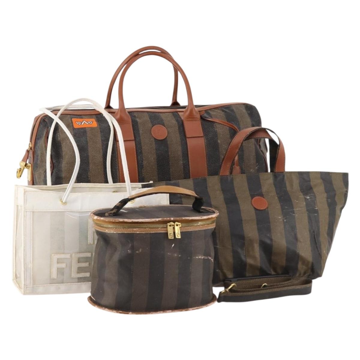 FENDI Pecan Canvas Bag Coated Canvas 4 Set Black Brown white Auth bs33838