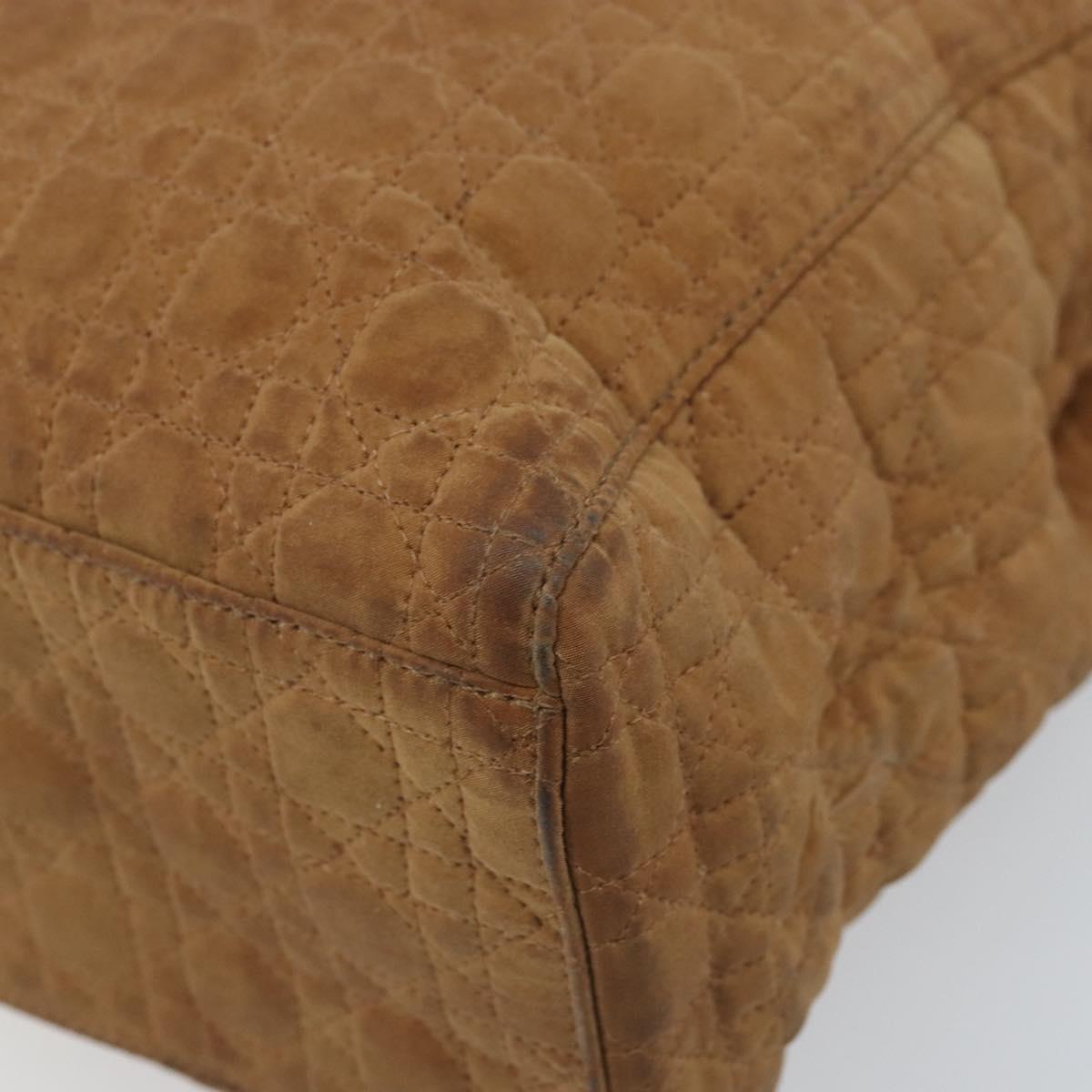 Christian Dior Lady Dior Canage Hand Bag Nylon Brown Gold Auth bs33840