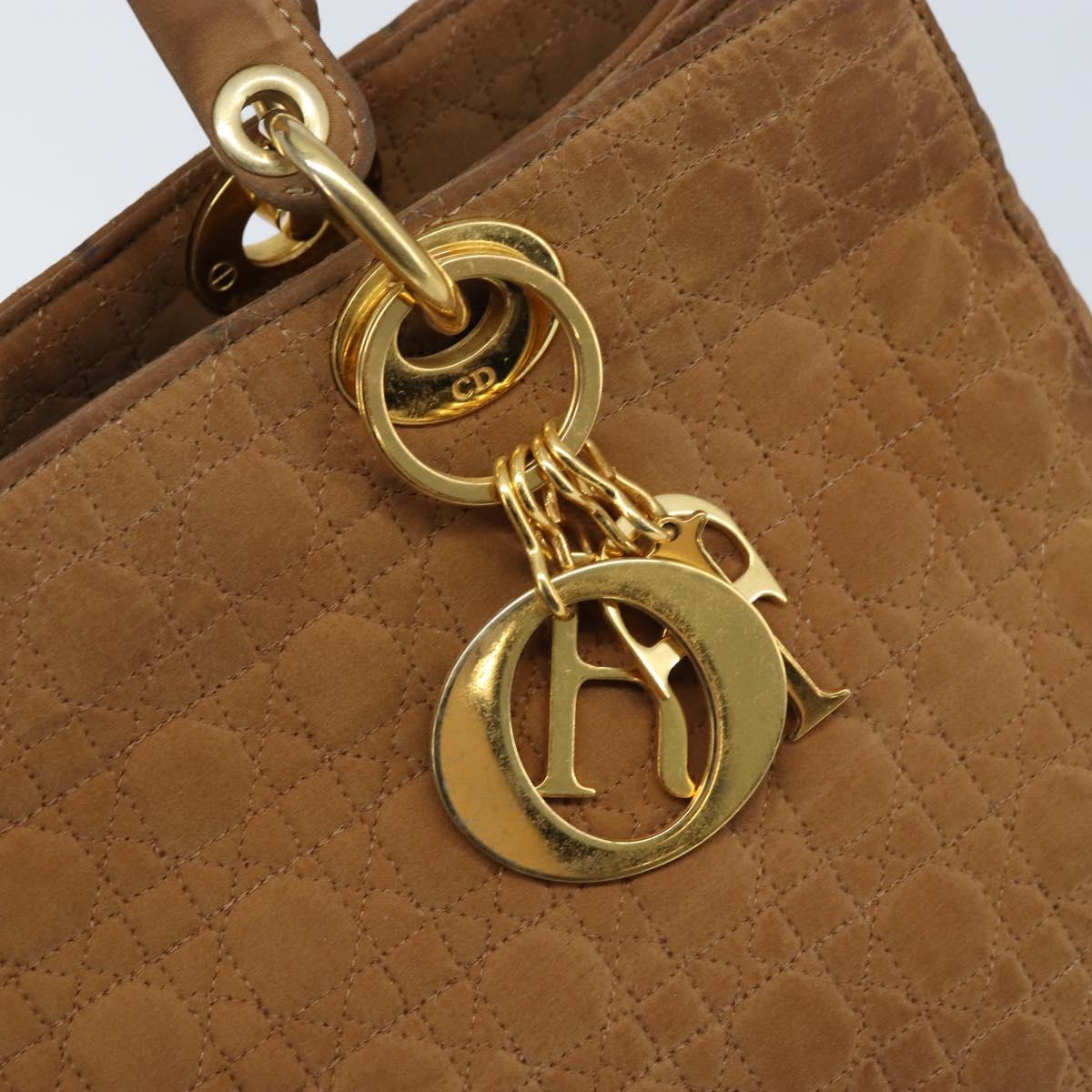Christian Dior Lady Dior Canage Hand Bag Nylon Brown Gold Auth bs33840