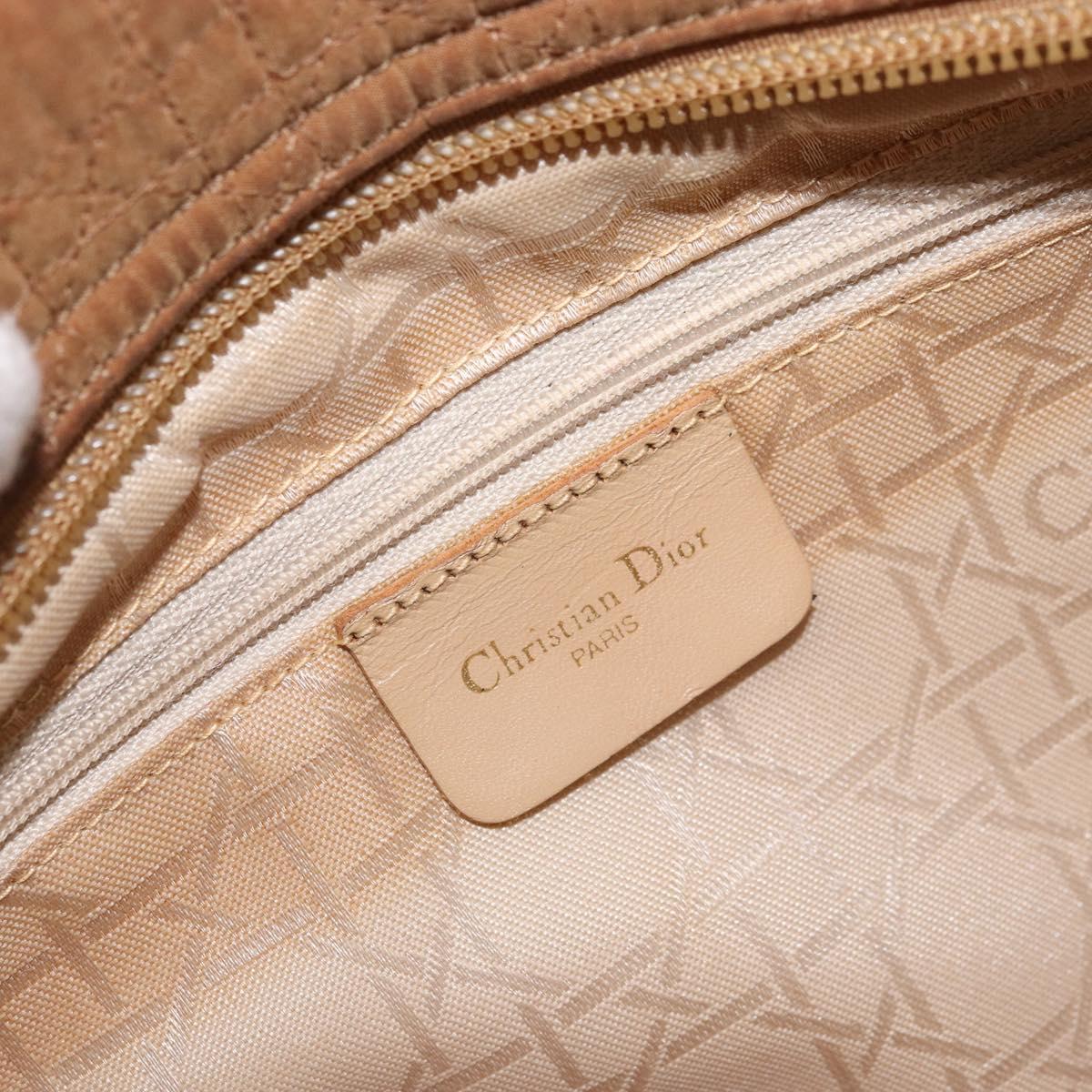 Christian Dior Lady Dior Canage Hand Bag Nylon Brown Gold Auth bs33840