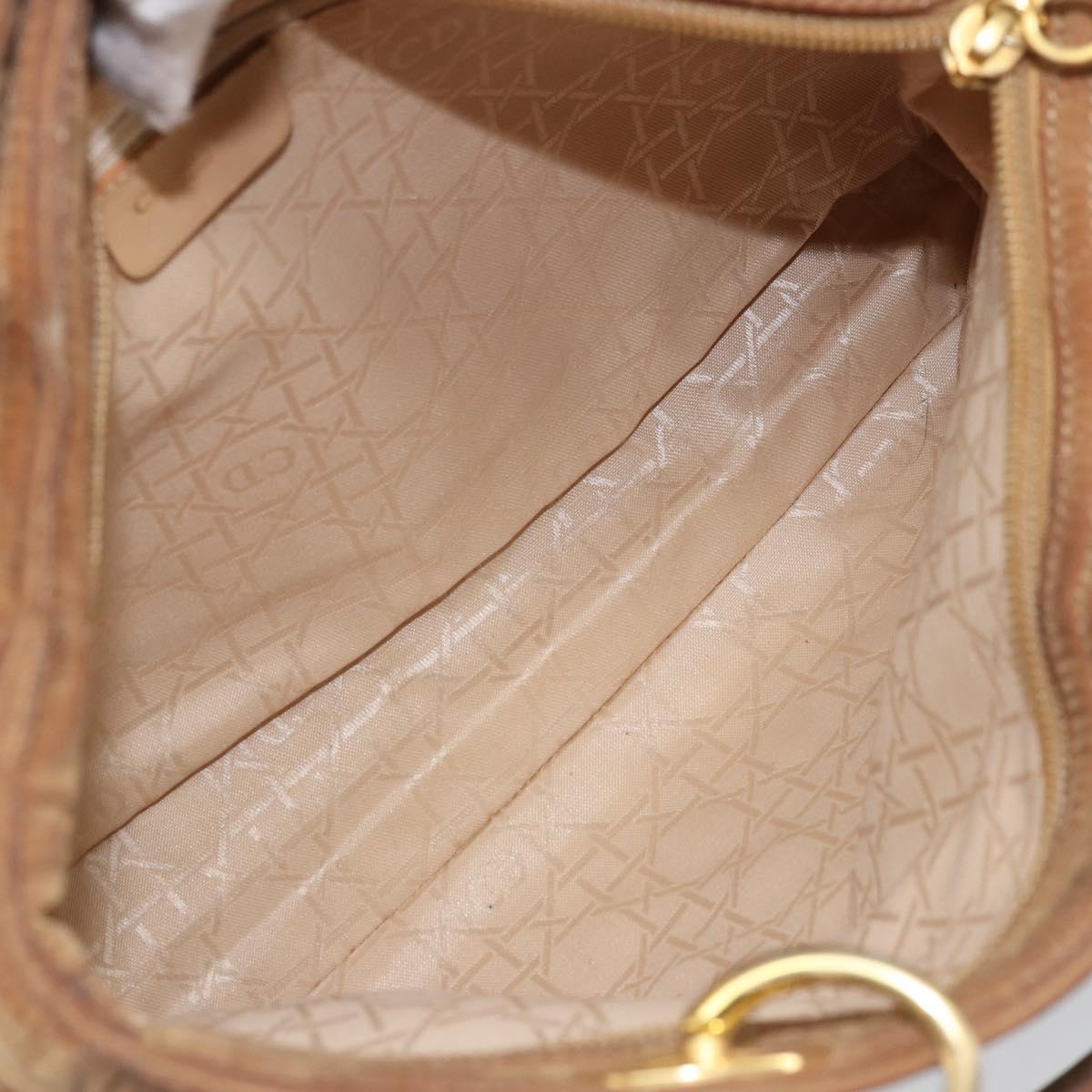 Christian Dior Lady Dior Canage Hand Bag Nylon Brown Gold Auth bs33840