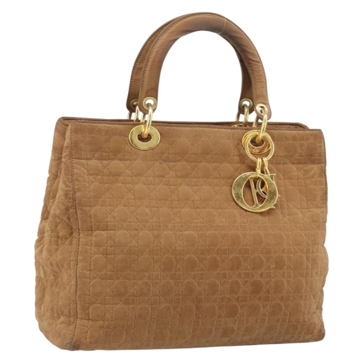 Christian Dior Lady Dior Canage Hand Bag Nylon Brown Gold Auth bs33840