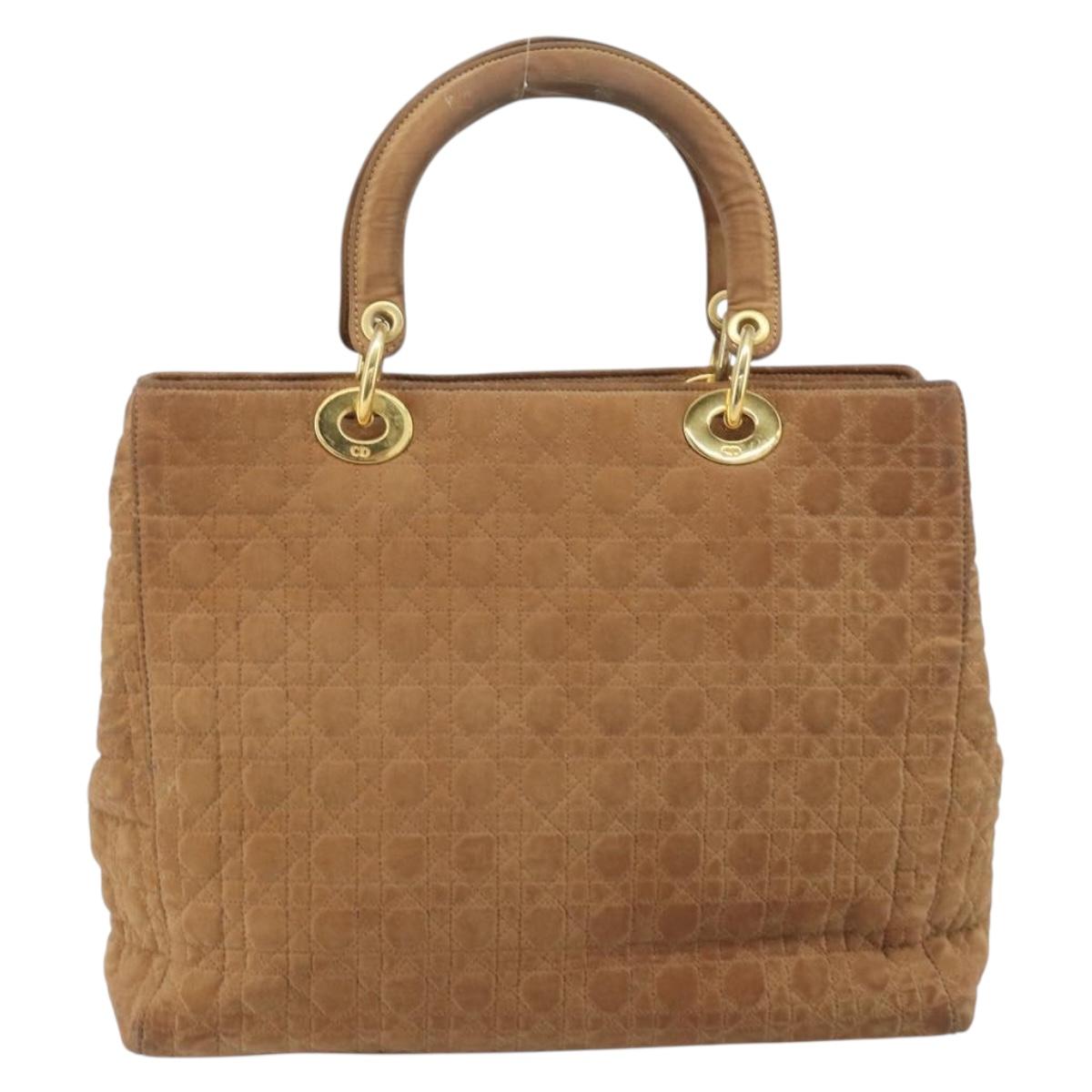 Christian Dior Lady Dior Canage Hand Bag Nylon Brown Gold Auth bs33840