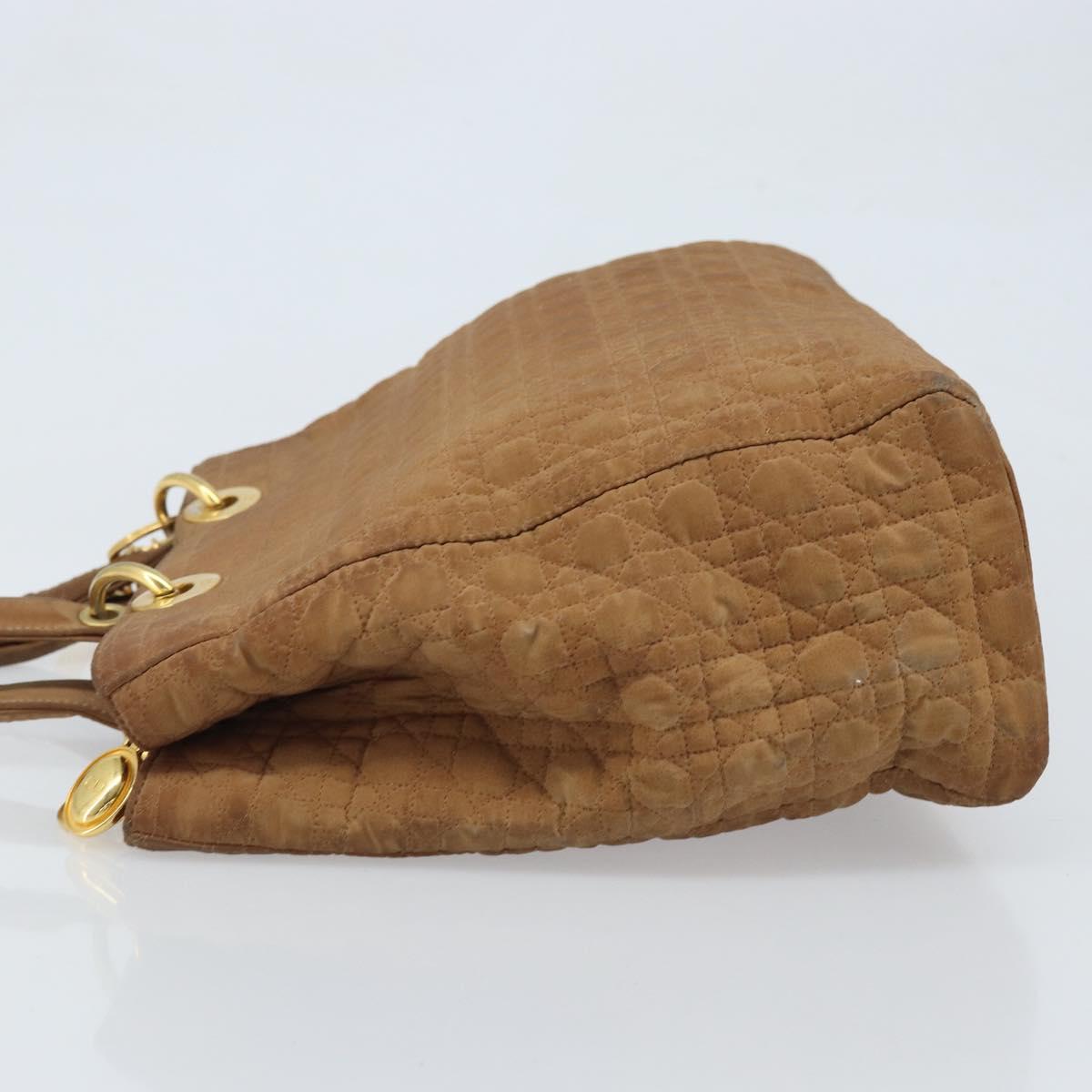 Christian Dior Lady Dior Canage Hand Bag Nylon Brown Gold Auth bs33840