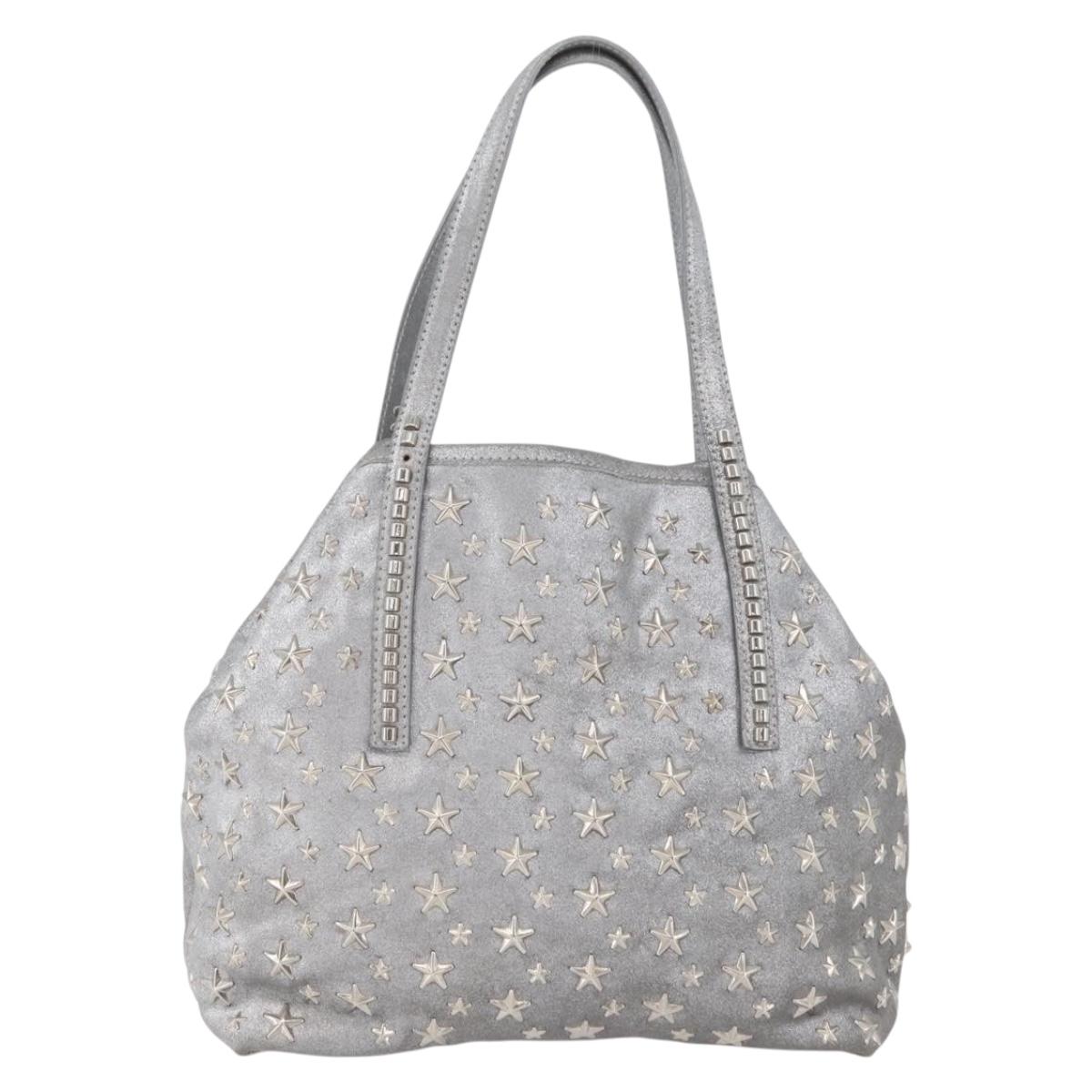 Jimmy Choo Tote Bag Suede Silver Auth bs33845
