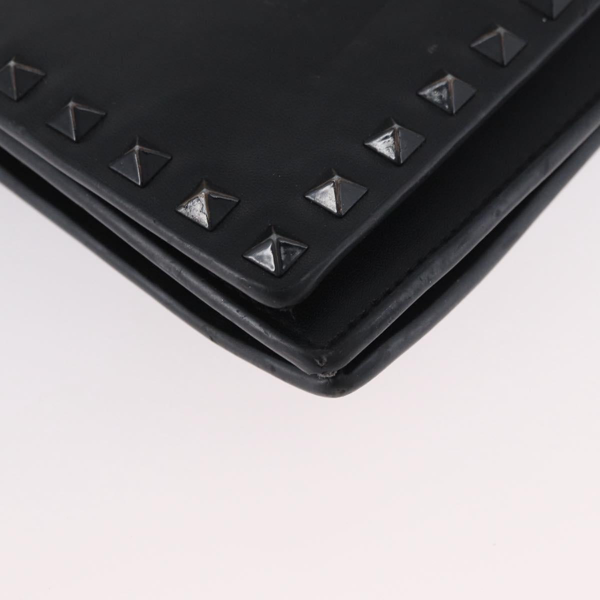 VALENTINO Clutch Bag Leather Black Auth bs33847