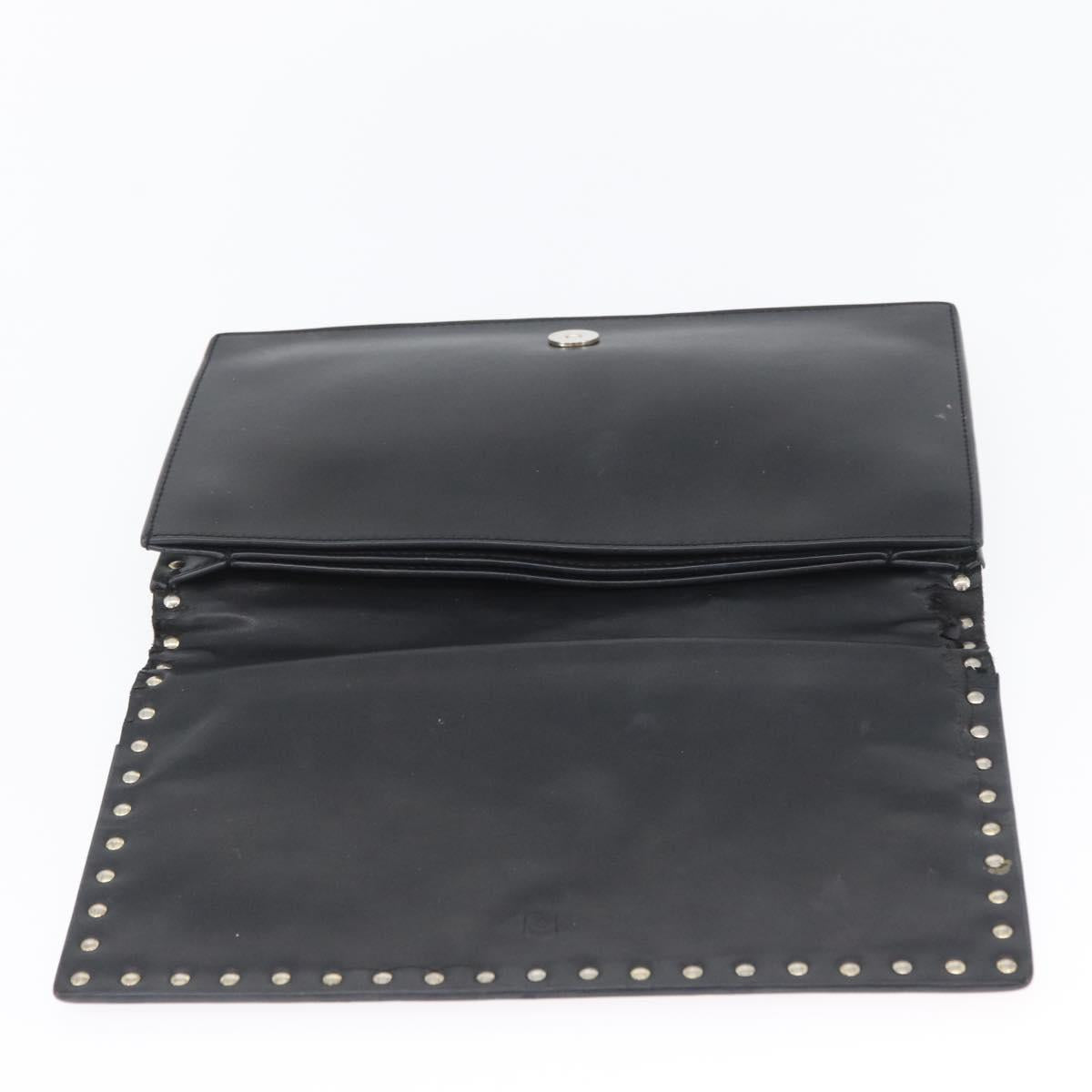 VALENTINO Clutch Bag Leather Black Auth bs33847