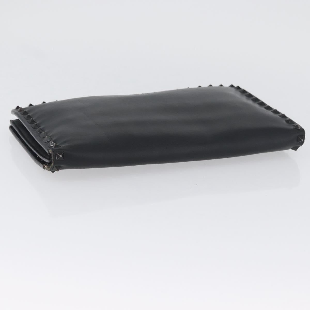 VALENTINO Clutch Bag Leather Black Auth bs33847