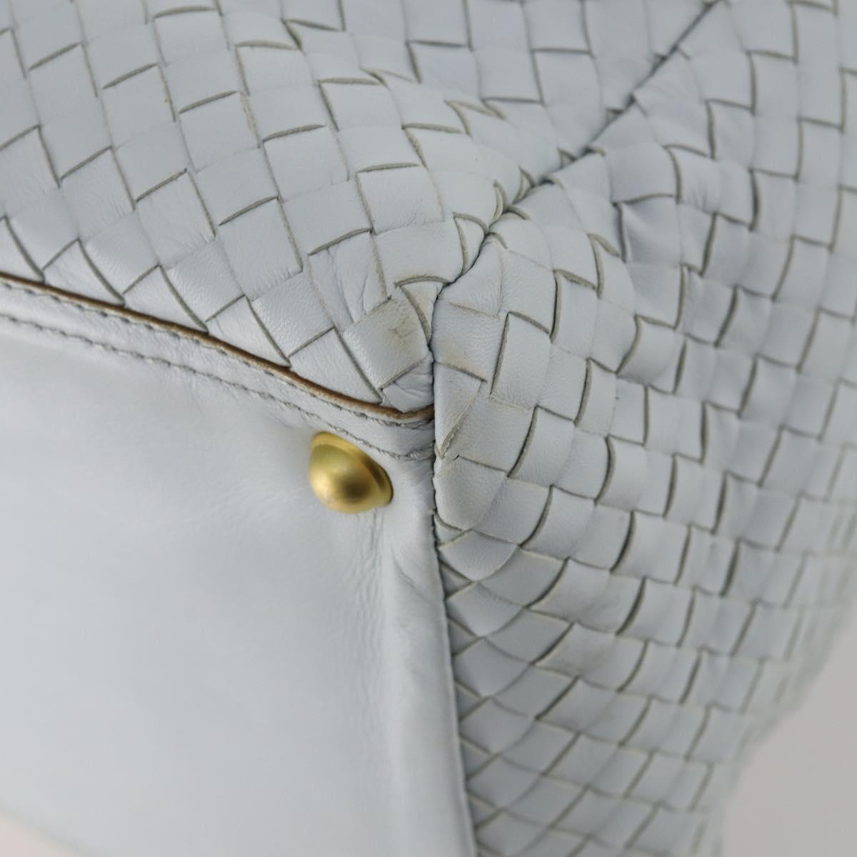 BOTTEGA VENETA INTRECCIATO Boston Bag Leather Light Blue Gold Auth bs33848