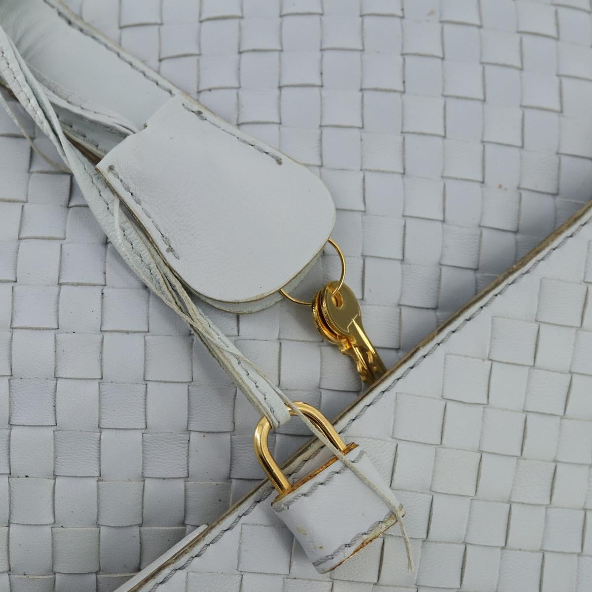 BOTTEGA VENETA INTRECCIATO Boston Bag Leather Light Blue Gold Auth bs33848