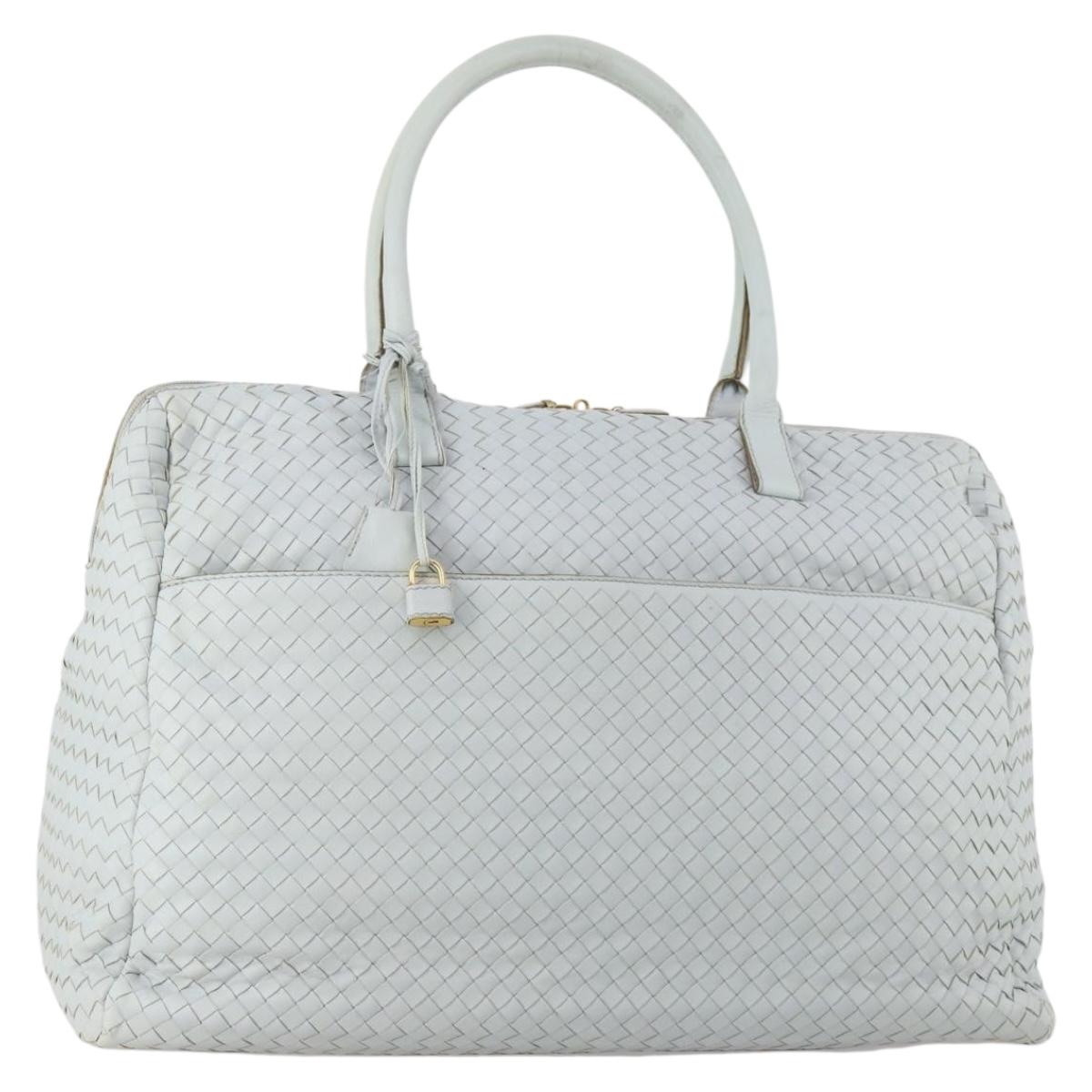 BOTTEGA VENETA INTRECCIATO Boston Bag Leather Light Blue Gold Auth bs33848