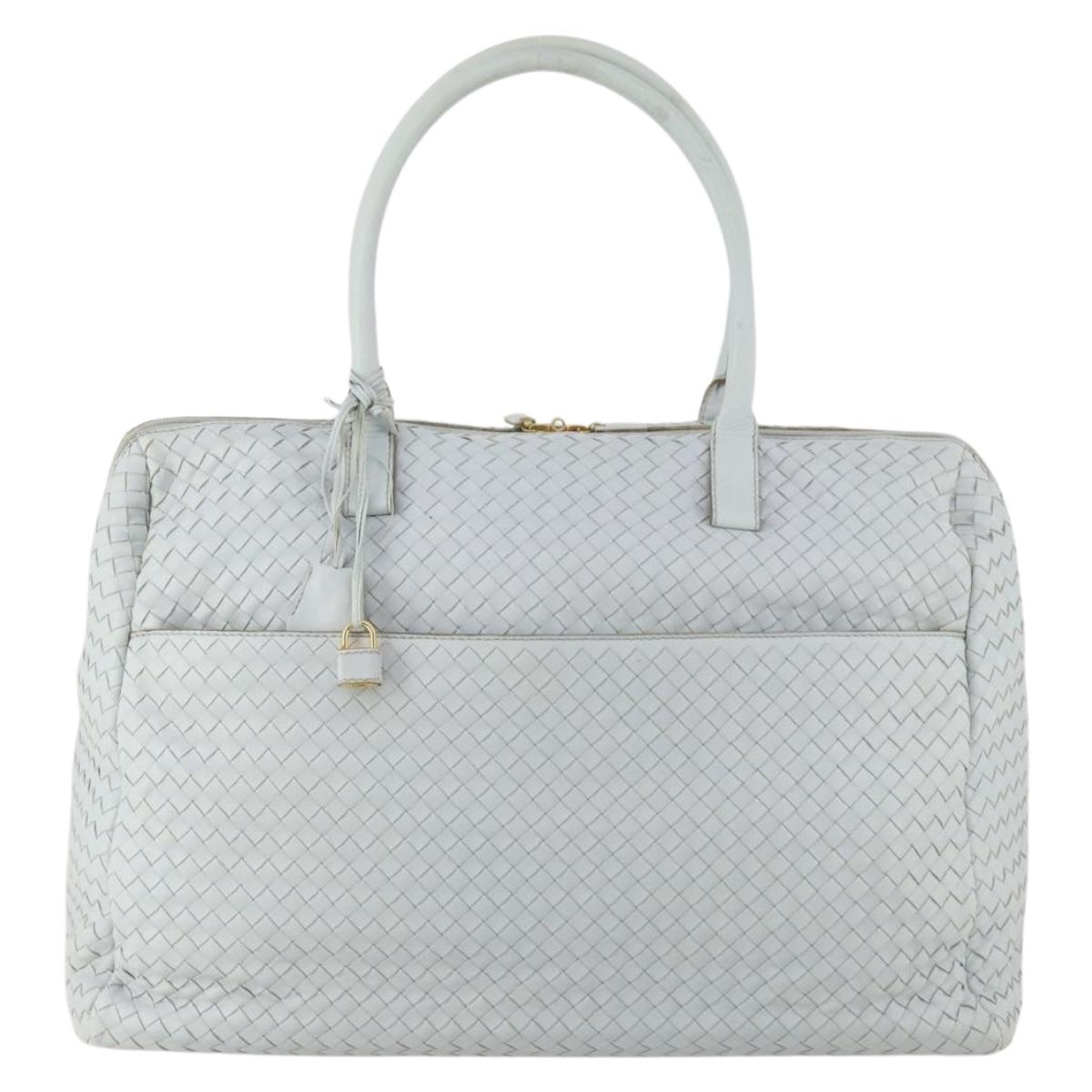 BOTTEGA VENETA INTRECCIATO Boston Bag Leather Light Blue Gold Auth bs33848