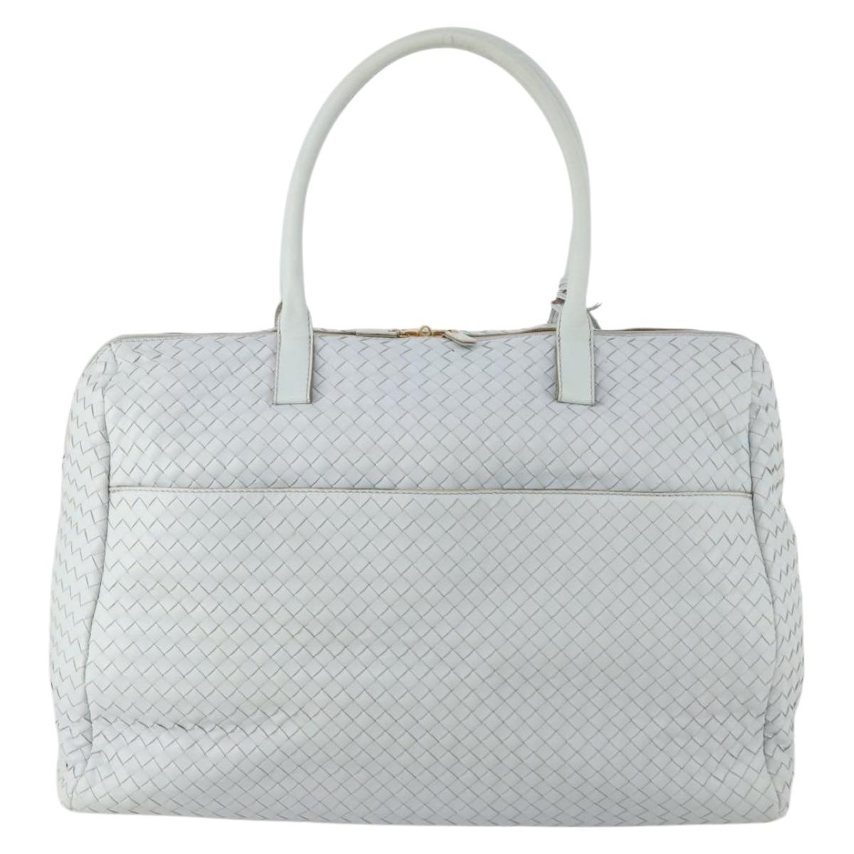 BOTTEGA VENETA INTRECCIATO Boston Bag Leather Light Blue Gold Auth bs33848