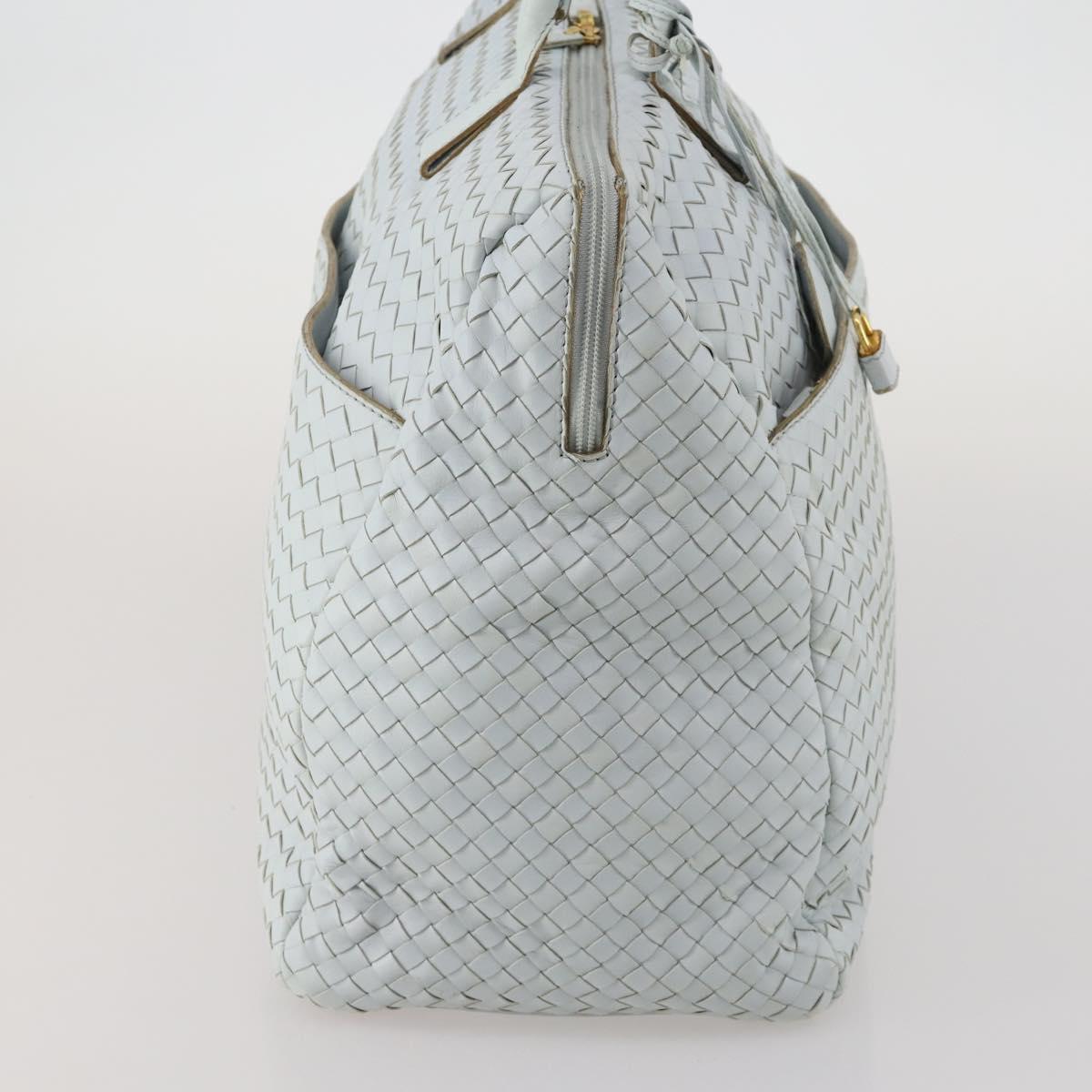 BOTTEGA VENETA INTRECCIATO Boston Bag Leather Light Blue Gold Auth bs33848