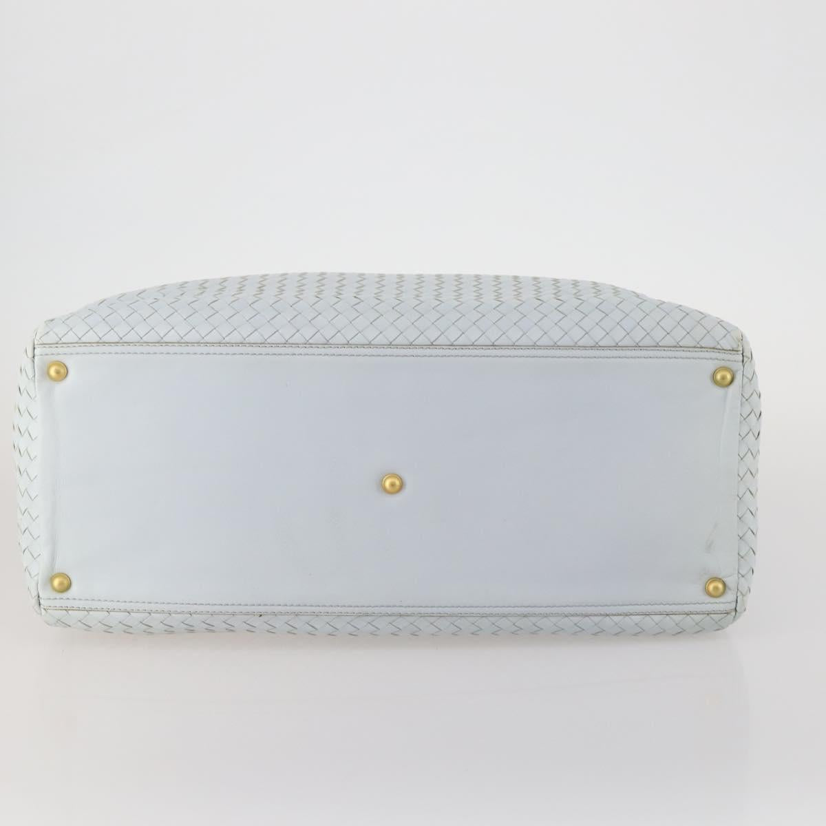 BOTTEGA VENETA INTRECCIATO Boston Bag Leather Light Blue Gold Auth bs33848