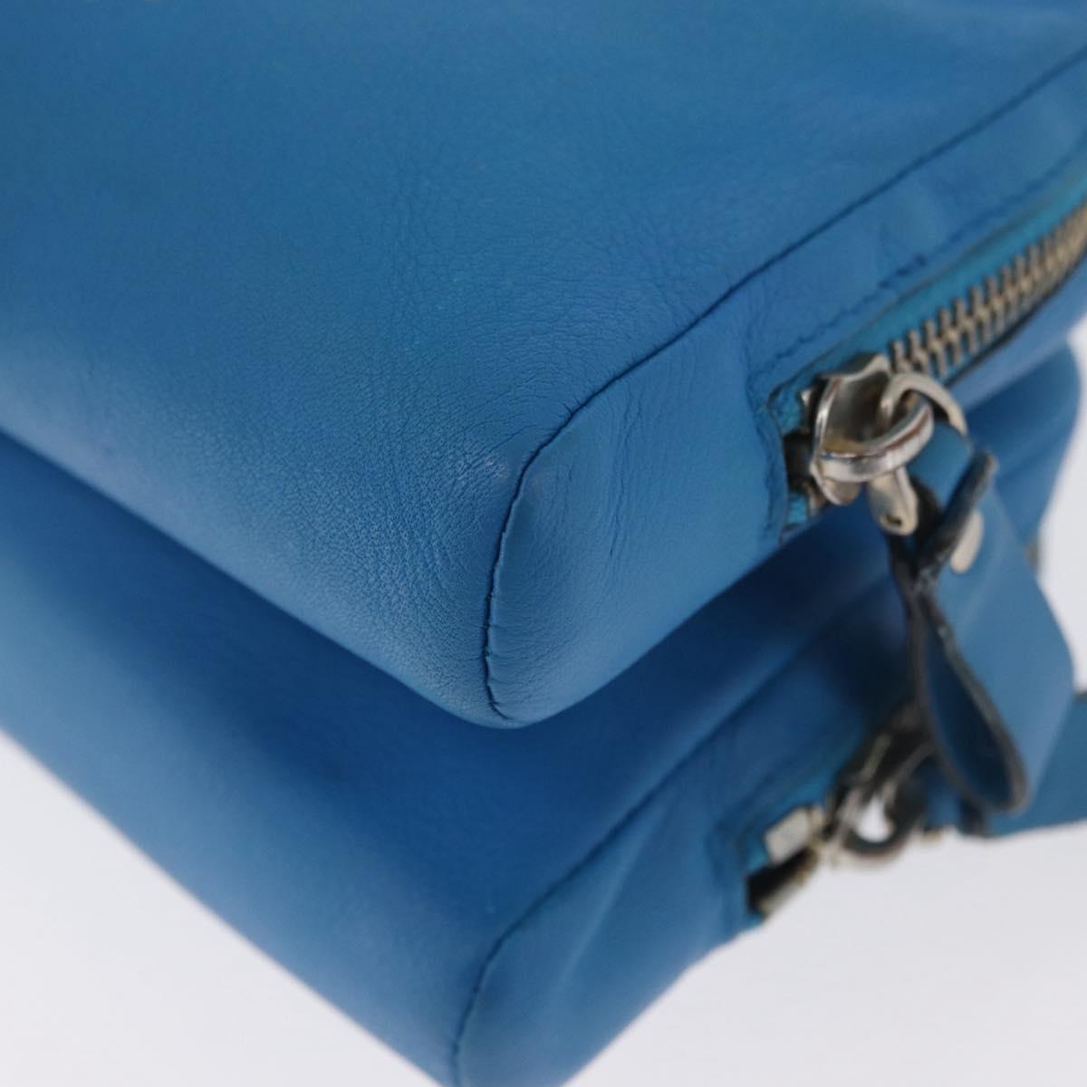 VALENTINO Chain Shoulder Bag Leather Blue Gold Auth bs33850