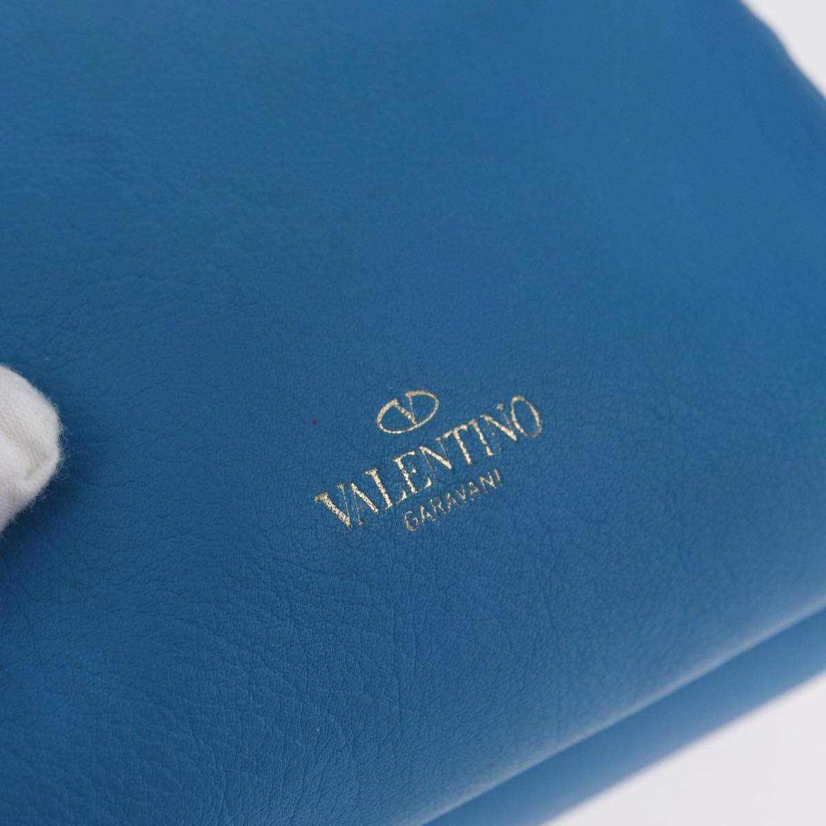 VALENTINO Chain Shoulder Bag Leather Blue Gold Auth bs33850