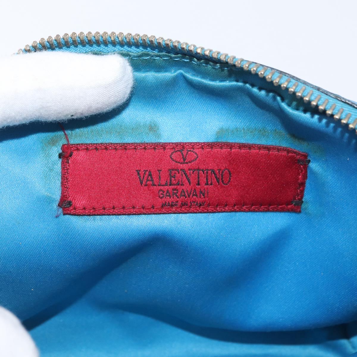 VALENTINO Chain Shoulder Bag Leather Blue Gold Auth bs33850