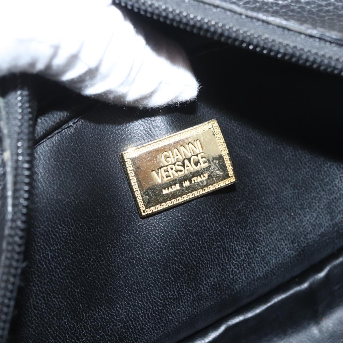 Gianni Versace Clutch Bag Leather Black Gold Auth bs33853