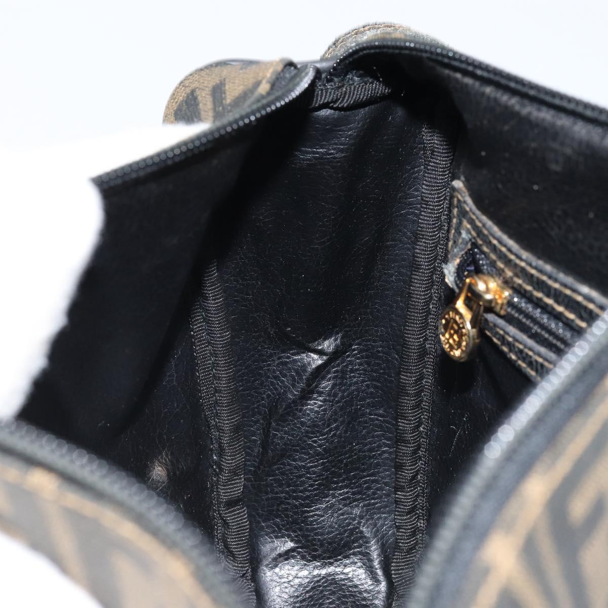 FENDI Zucca Canvas Shoulder Bag Brown Black Auth bs33858