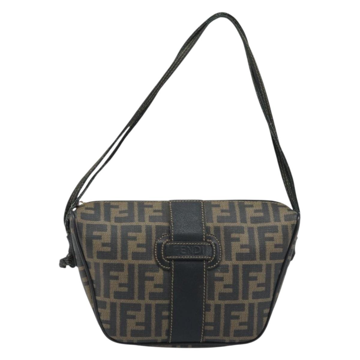 FENDI Zucca Canvas Shoulder Bag Brown Black Auth bs33858